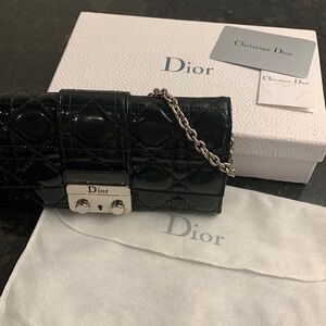 Dior black patent Cannage wallet on chain